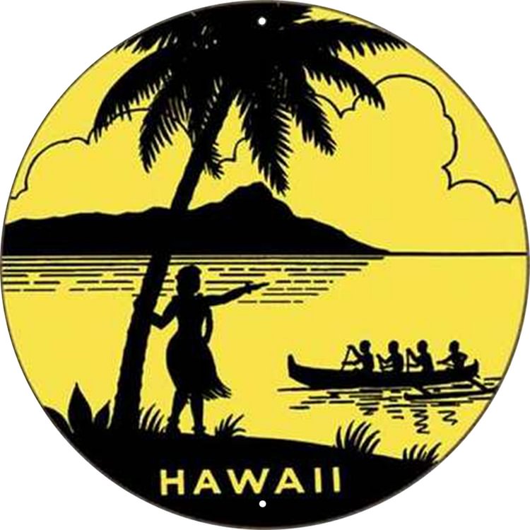 Hawaii - Round Vintage Tin Signs/Wooden Signs - 30x30cm