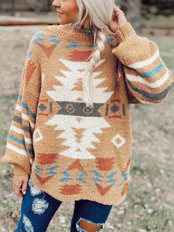 Mayoulove Color joint geometric pattern sweater-Mayoulove