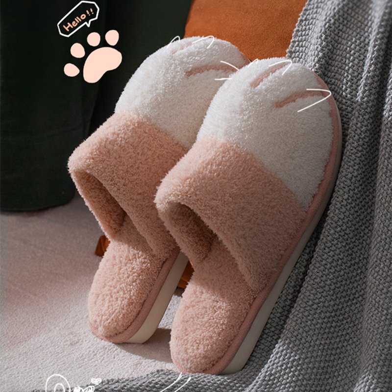 Winter House Warm Fur Slipers For Women Cute Cat paw Designer