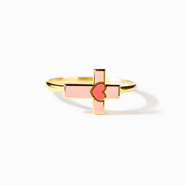 To My Daughter Trust In The Lord Enamel Cross Heart Ring