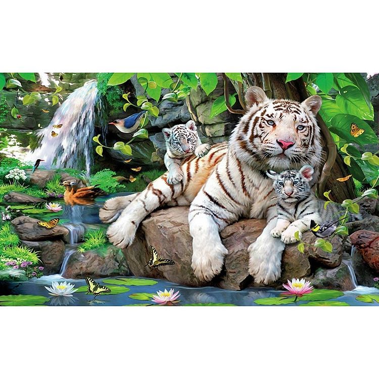 Tigers Family - Full Round Drill Diamond Painting - 40x30cm(Canvas)