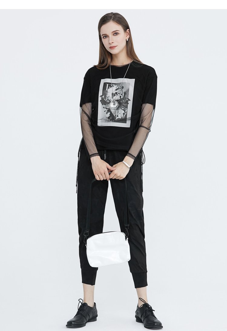 SDEER Sports casual elasticated letter printed cropped trousers