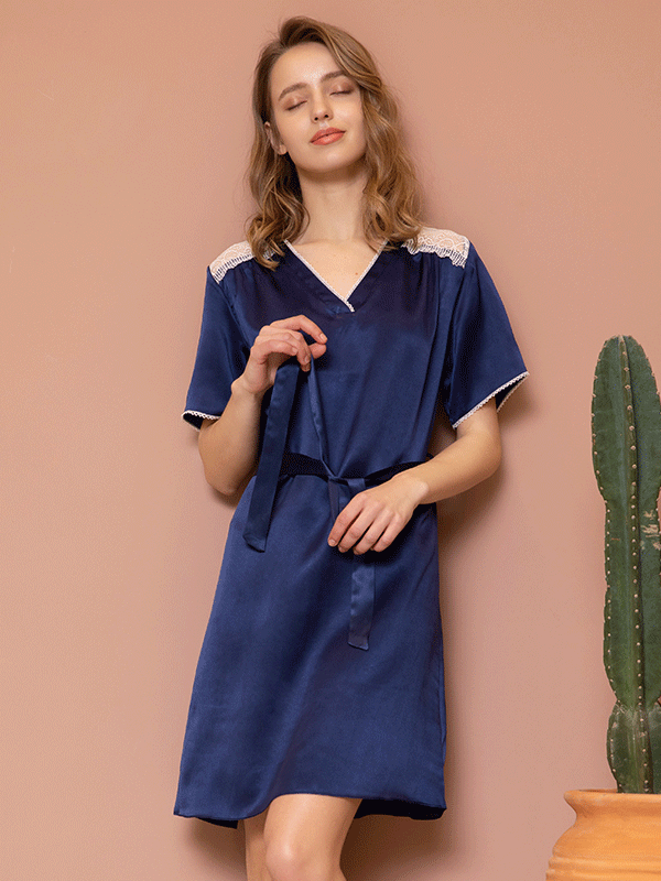 Elegant Lace Trimmed Silk Nightgown 丨 Two Colors Selected-Luxury Silk Life