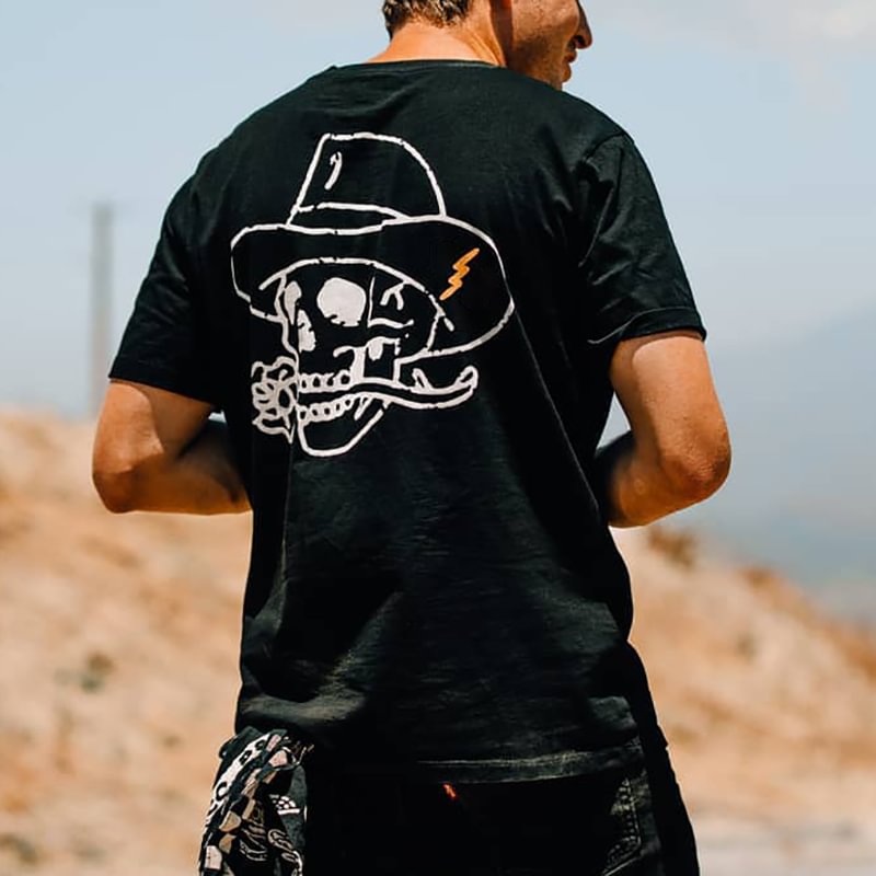 Short sleeve hat skull print men's t-shirt - Krazyskull