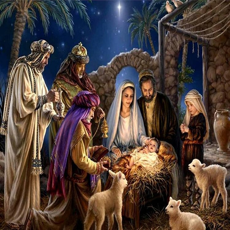 Birth of Jesus - Full Round Drill Diamond Painting - 40x30cm(Canvas)
