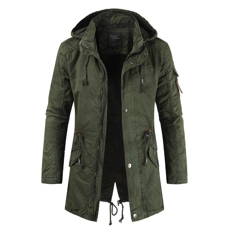 Mens mid-length outdoor hooded coat