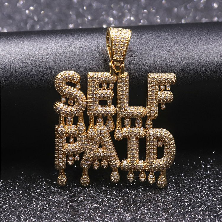 Iced Out Letters Self Paid Pendant Necklace Jewelry