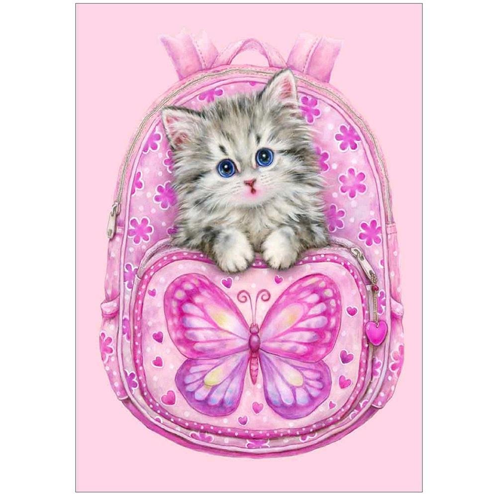 Full Round Diamond Painting Cute Cat In The Bag (40*30cm)