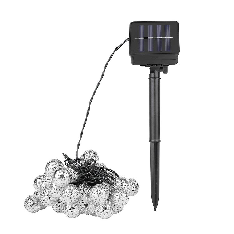 LED Solar String Light Metal Hollow Moroccan Ball Fairy Lamp Garden Decor