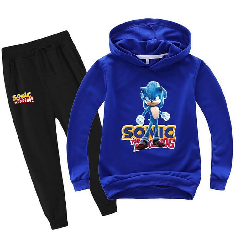 Sonic The Hedgehog Hooded Sweatshirt Joggers Kids Cotton Hoody Suits-Mayoulove