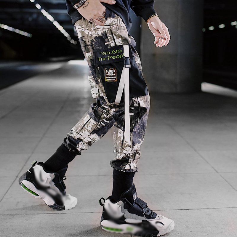 Techwear Patchwork Strapped Letter Printing Jogger