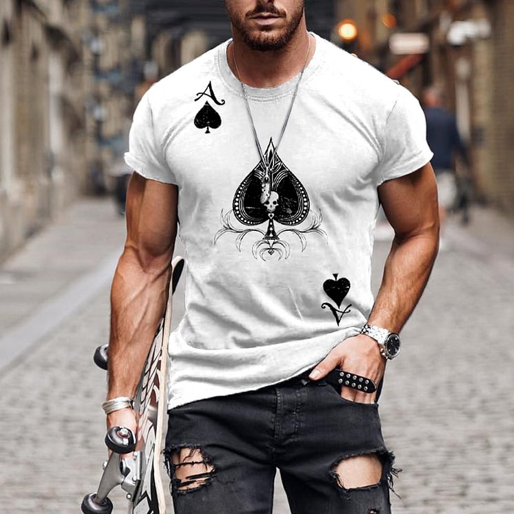 BrosWear Ace Of Spades Print Short Sleeve T-shirt