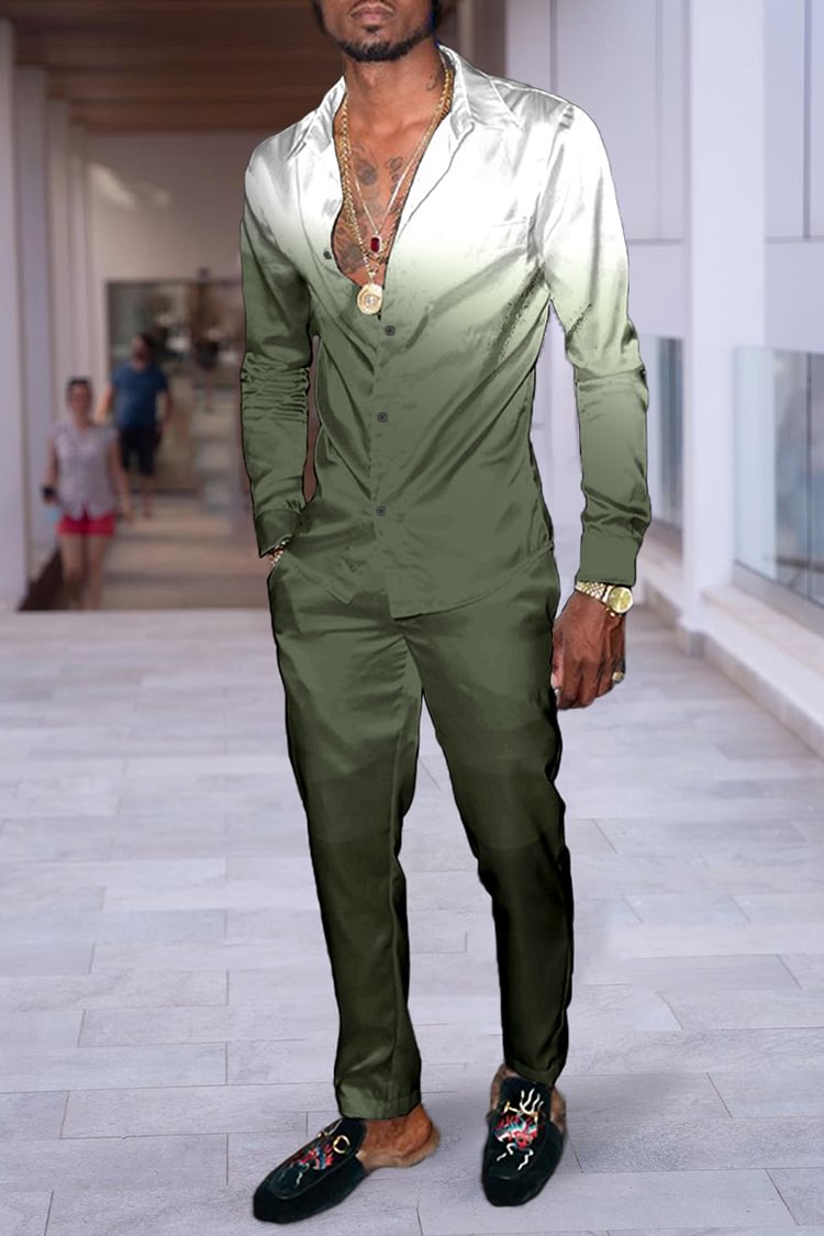 Tiboyz Outfits Trendy Green Gradient Shirt Set