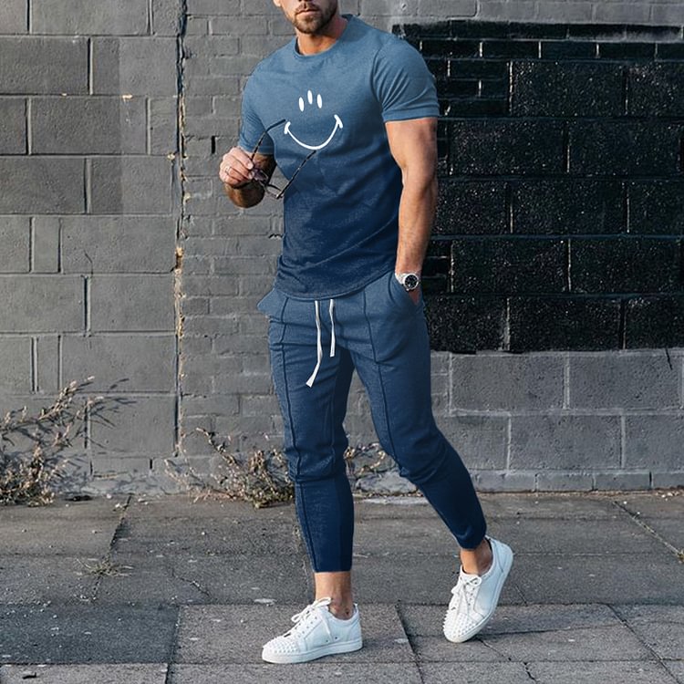 BrosWear Leisure Gradient T-Shirt And Pants Two Piece Set
