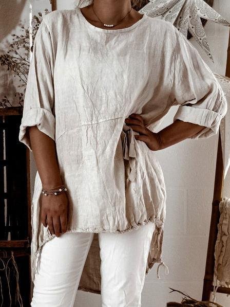 Women's Casual Irregular Long Cotton and Linen T-shirt-Mayoulove