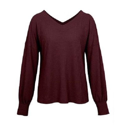 women's sexy V-neck long-sleeved solid color top T-shirt