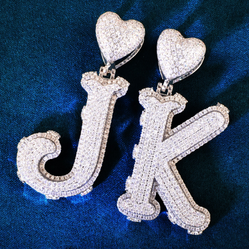 A-Z Heart Bail Double Layer Initials Letter Iced Out Pendant Necklace Hiphop Jewelry-VESSFUL