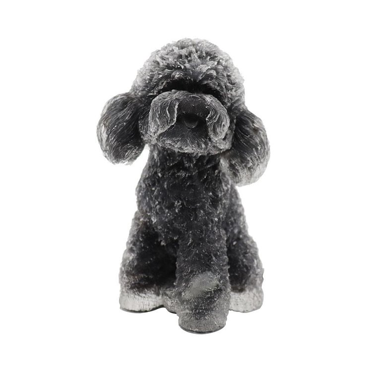 Resin Dog Figurines with Black Obsidian Gravel Toy Poodle for Kids Gifts