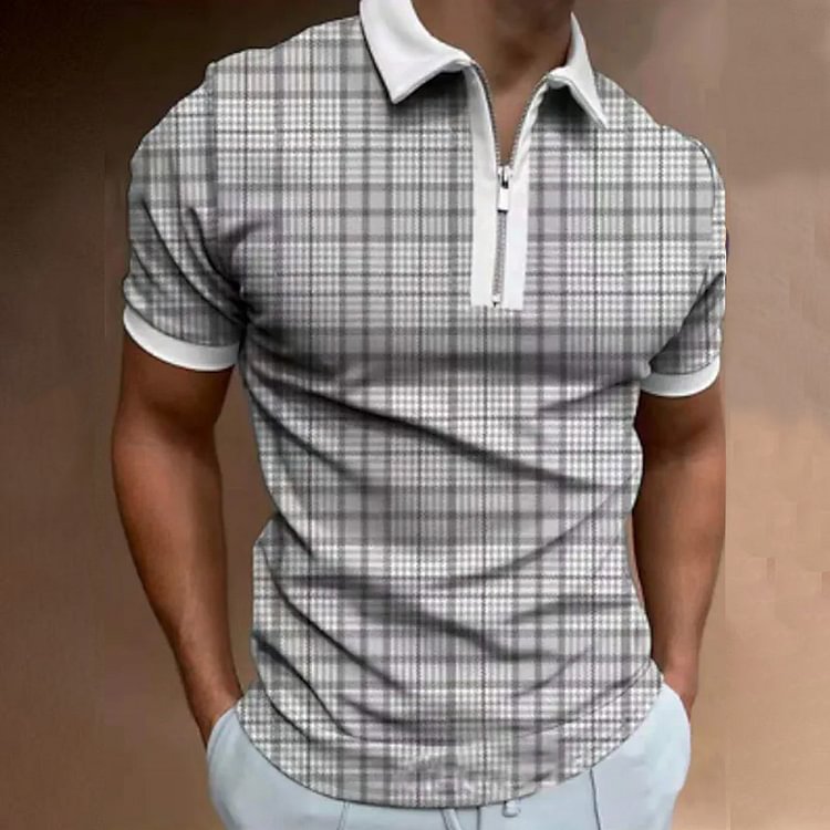 Men's Colorblock Zipper Short Sleeve POLO