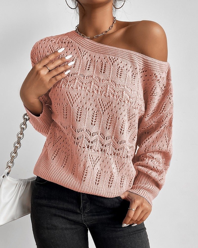 Hollowout One Shoulder Knit Sweater-Corachic