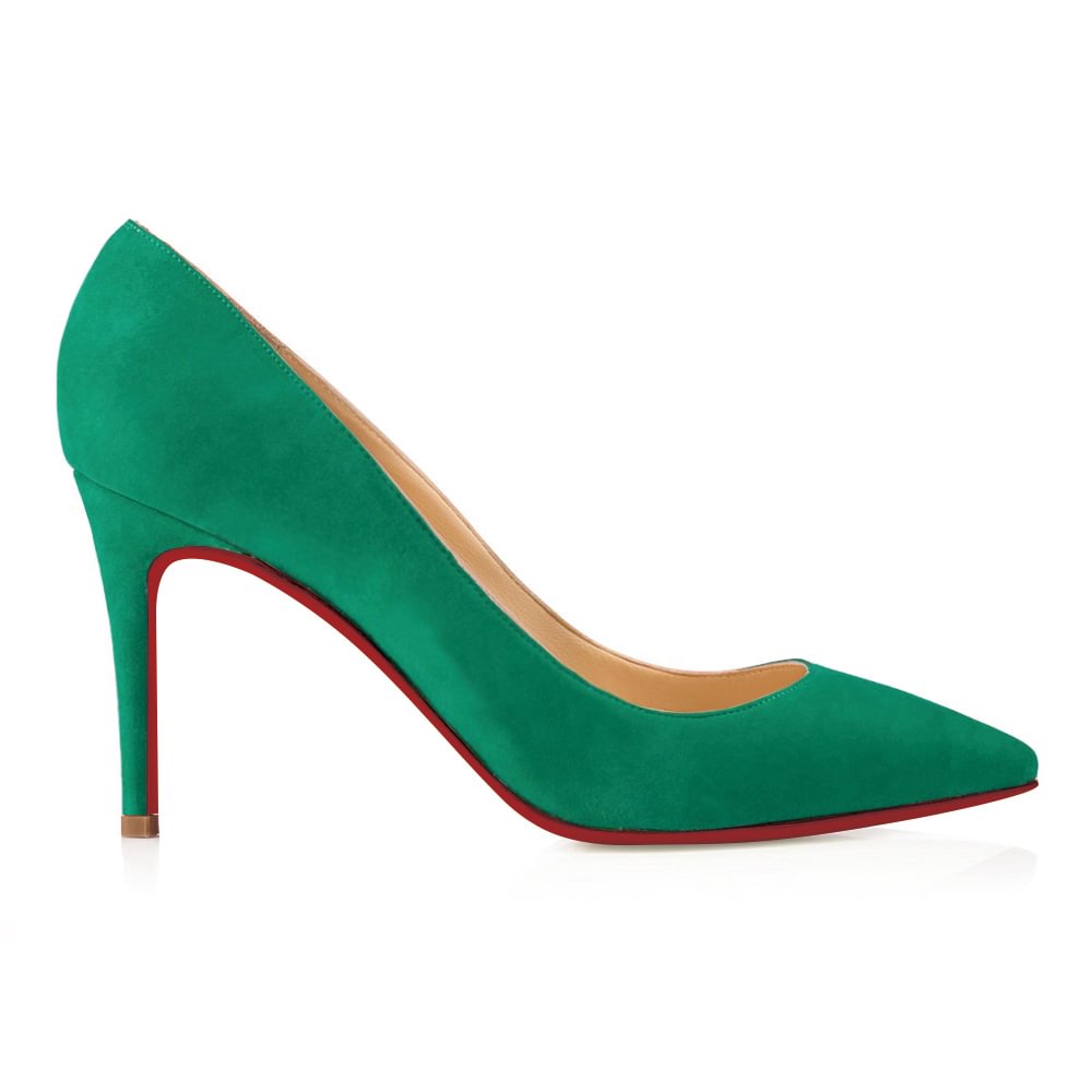90mm Middle Heels Pointy Toe Pumps Green Suede-vocosishoes