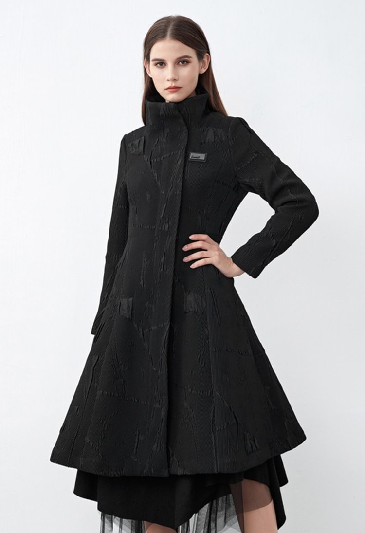SDEER Irregular Long Trench Coat With Texture Folds