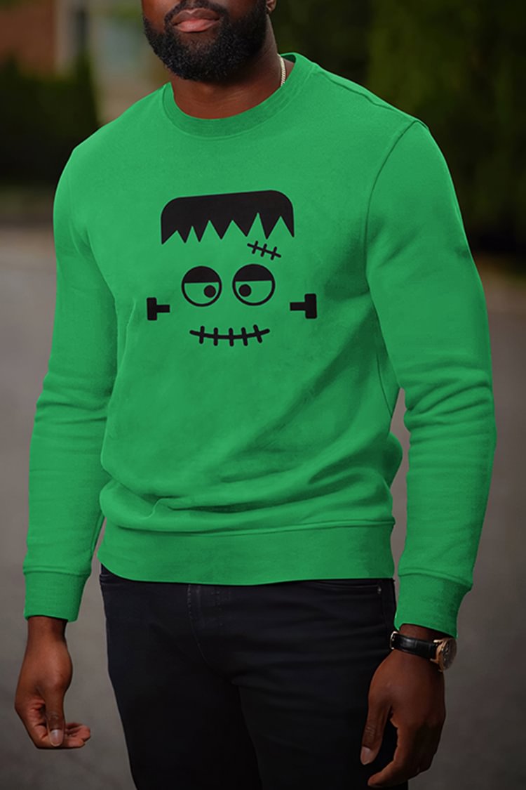 BrosWear Halloween Cartoon Face Print Sweatshirt