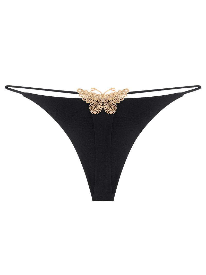 Thin Ribbon Bow Embroidered Panty Low-rise Thong-Icossi
