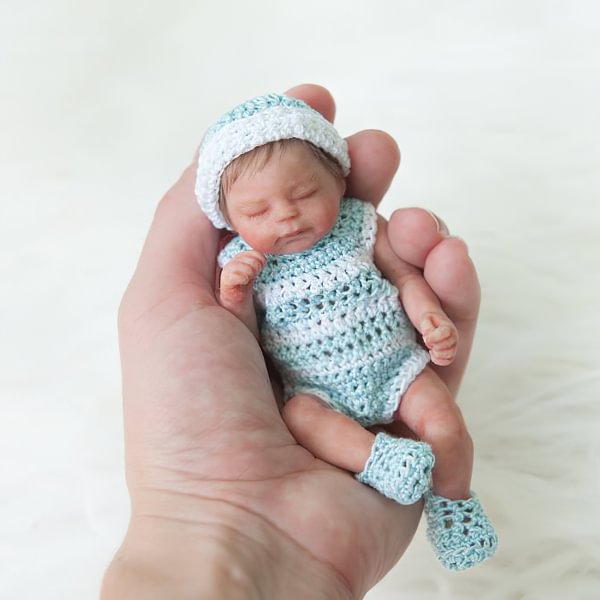 Miniature Doll Sleeping Full Body Silicone Reborn Baby Doll, 5 Inches Realistic Newborn Baby Doll Named Journee