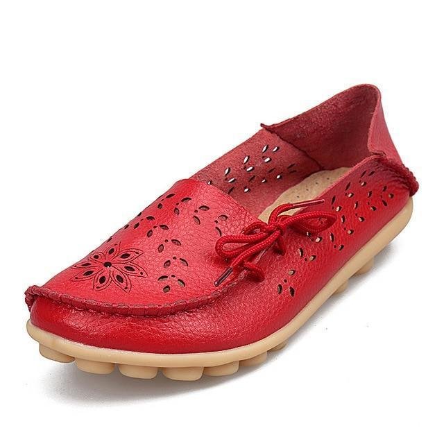 Women's Casual Genuine Leather Shoes Loafers Slip-On Flats Moccasins Shoes-Corachic