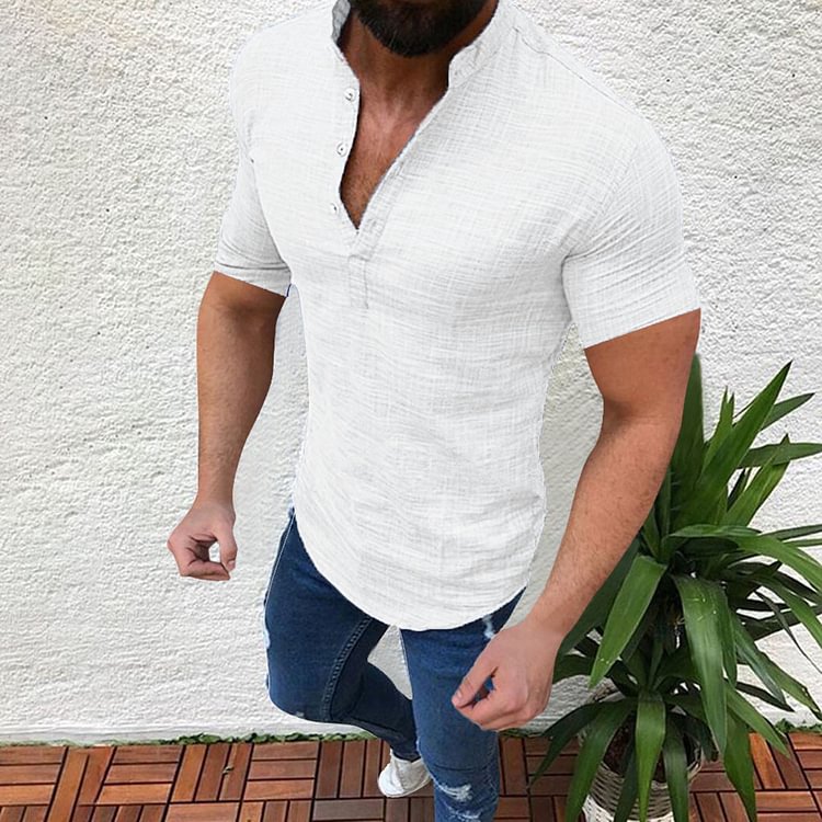 BrosWear Stand-up Collar Short Sleeve Shirt White