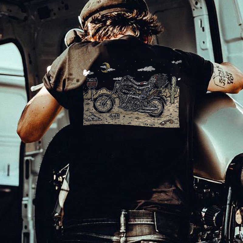 UPRANDY Motorcycle skeleton print black T-shirt designer -  UPRANDY