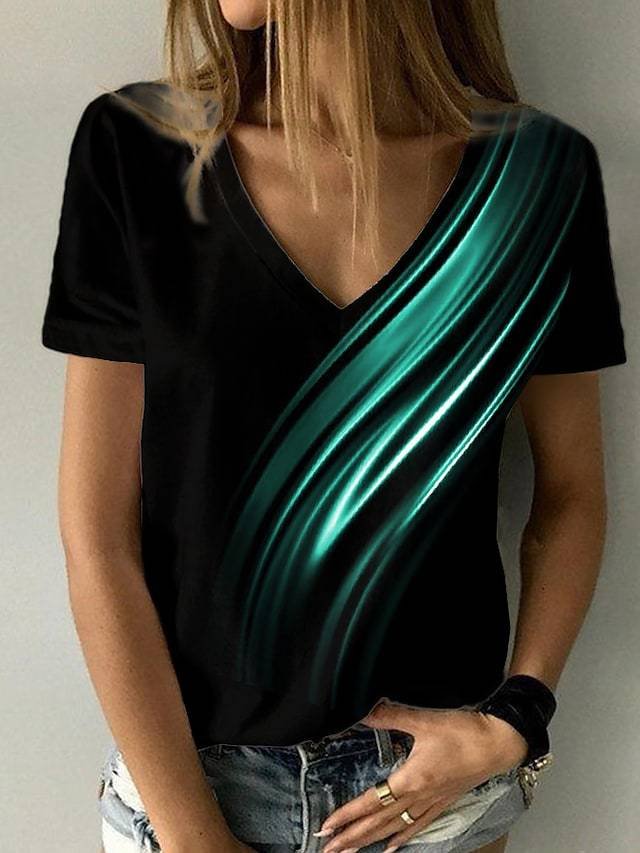 Women's V-neck Short Sleeve Printed T-shirt
