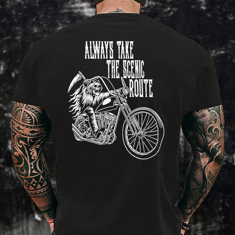 Livereid Always Take The Scenic Route Printed Skeleton Rider T-shirt - Livereid