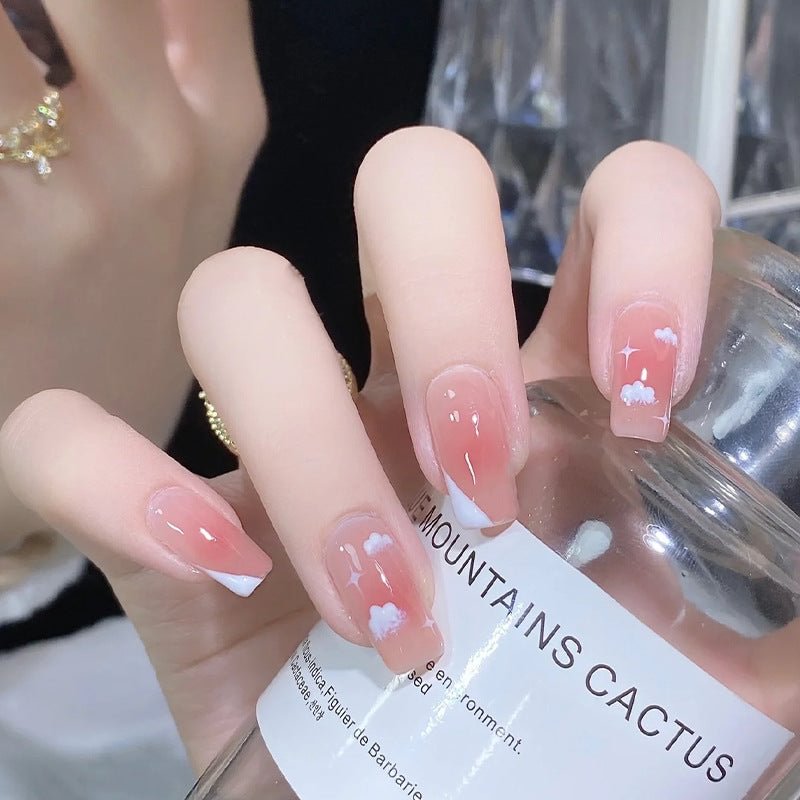 Cute Clouds Wearable Nails Finished Manicure