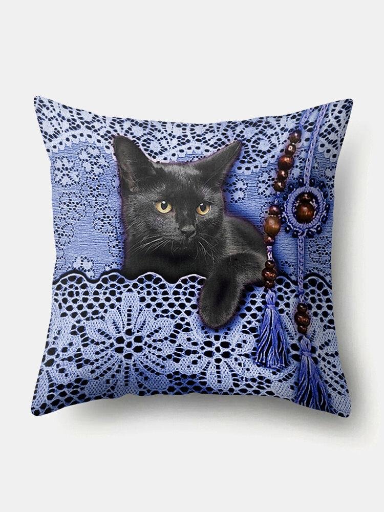 Cat Pattern Linen Cushion Cover Home Sofa Art Decor Throw Pillowcase