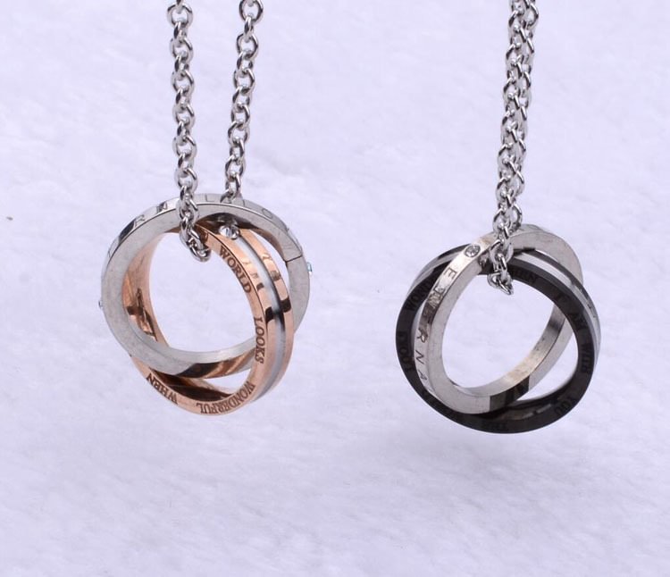 Titanium Steel Diamond Double Ring Ring Couple Pendant Necklace / Techwear Club / Techwear