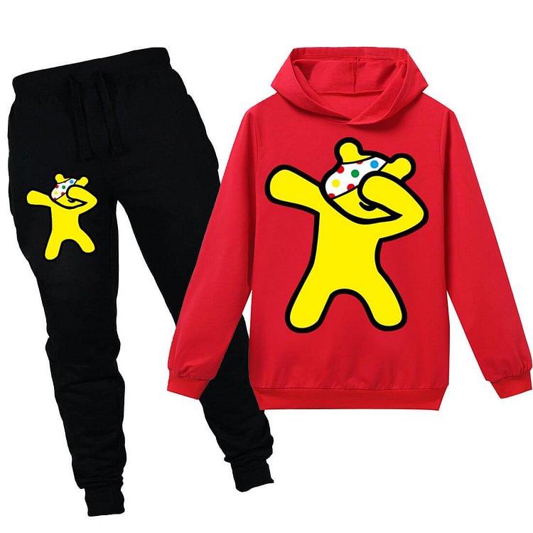 Mayoulove Do The Floss Pudsey Print Boys Girls Cotton Hoodie And Sweatpants Suit-Mayoulove