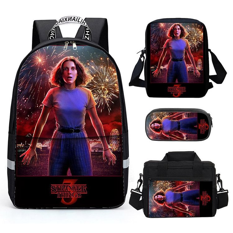 Mayoulove Fashion Backpack 3D Stranger things Backpack for Boys Girls Schoolbag 4PCS-Mayoulove