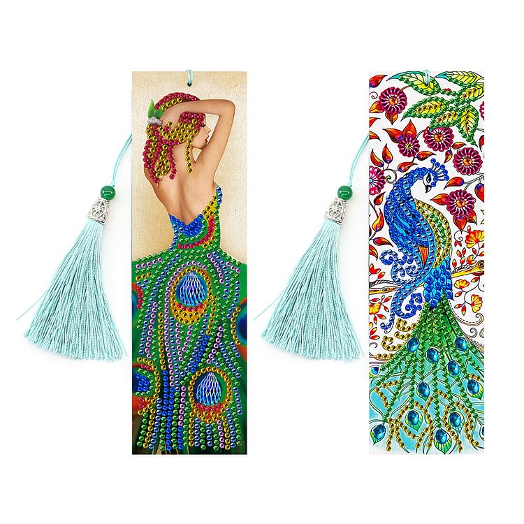 2pcs Beauty And Peacock-DIY Creative Diamond Bookmark