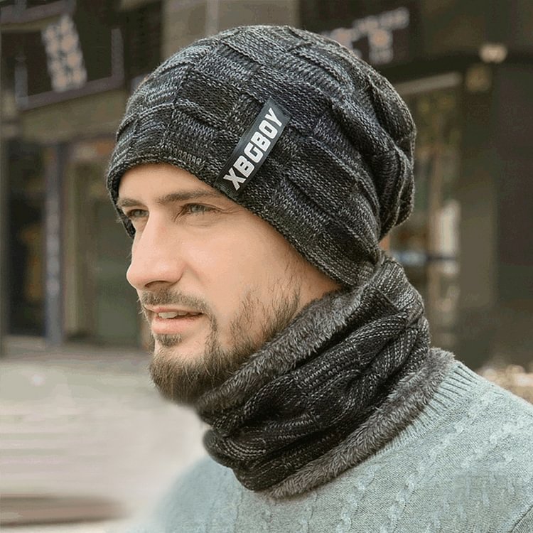 Men Warmer Neck Fleece Lining Fur black gray