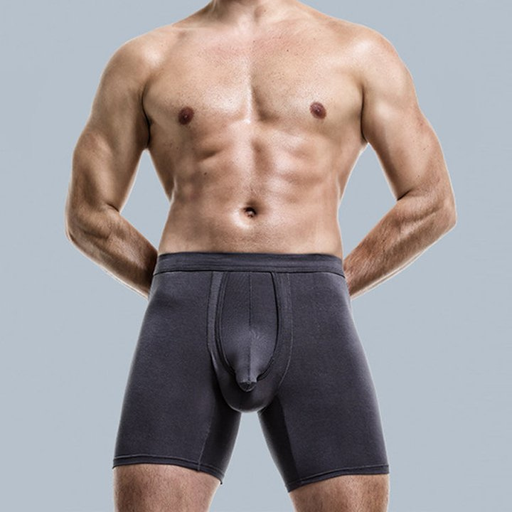Men's 2 Packs Dual Pouch Underwear Soft Long Leg Boxer Briefs