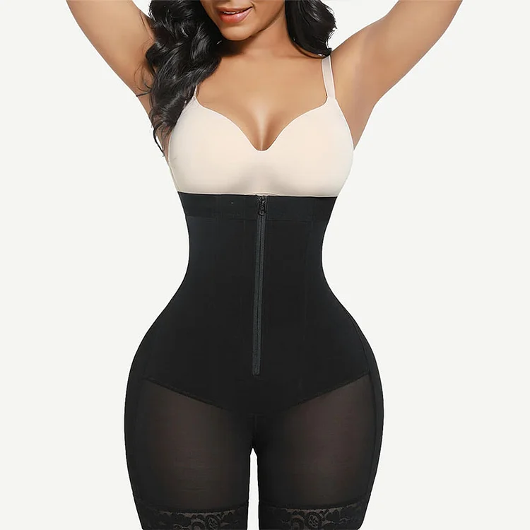 Wholesale Black Butt Lifter High Waisted Shapewear Shorts With Four Steel Bones Crotch Has Overlapping Parts