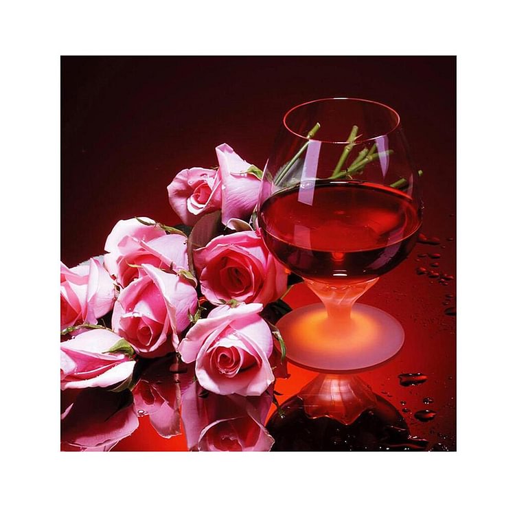 Rose de vin rouge - Diamant rond partiel - 30x30cm