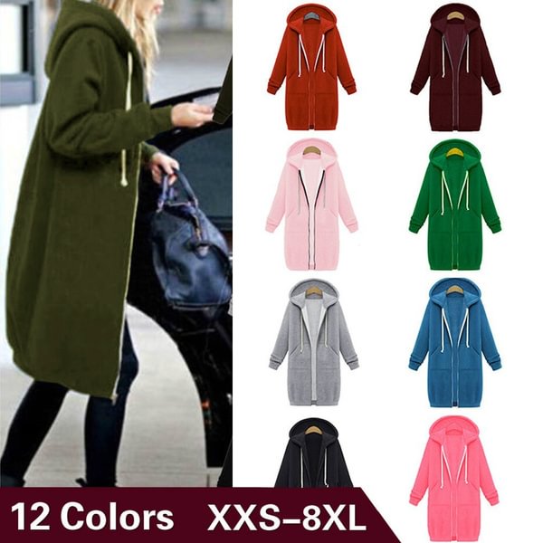 12 Colors New Autumn And Winter Women's Hooded Sweater Thick Long-Sleeved Jacket Casual Zipper Cardigan Loose Coat
