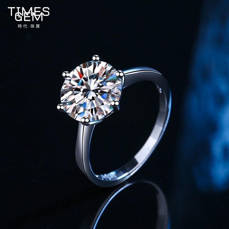 Times Gem Round Brilliant Classic 6-claw Moissanite Ring-TIMES GEM