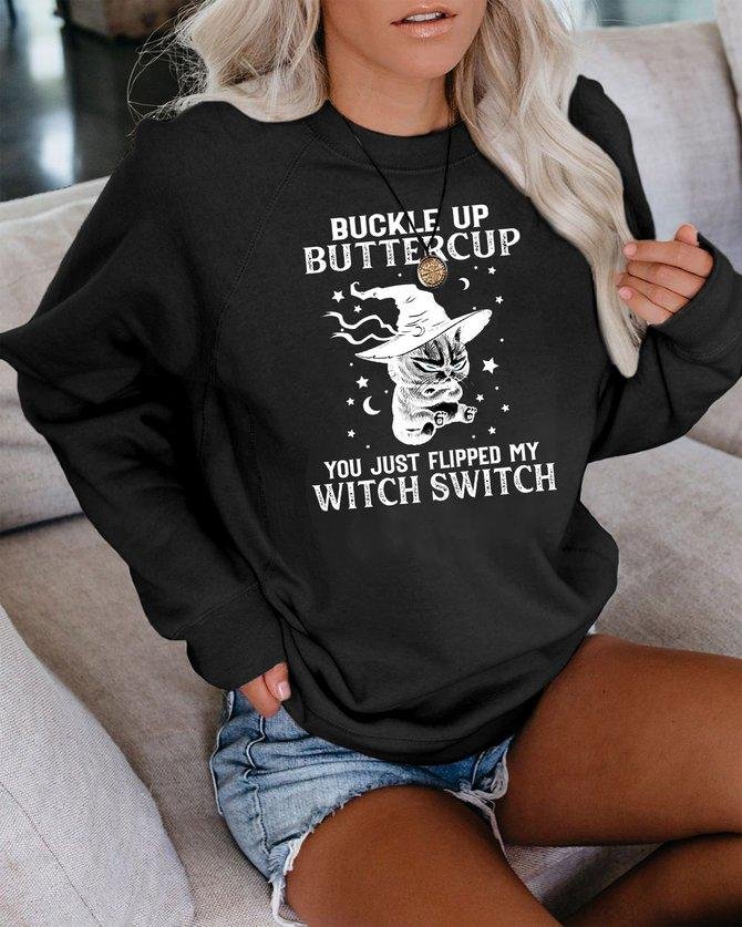 Angry Cat Wearing Witch Hat Star Moon Sweatshirt-Mayoulove