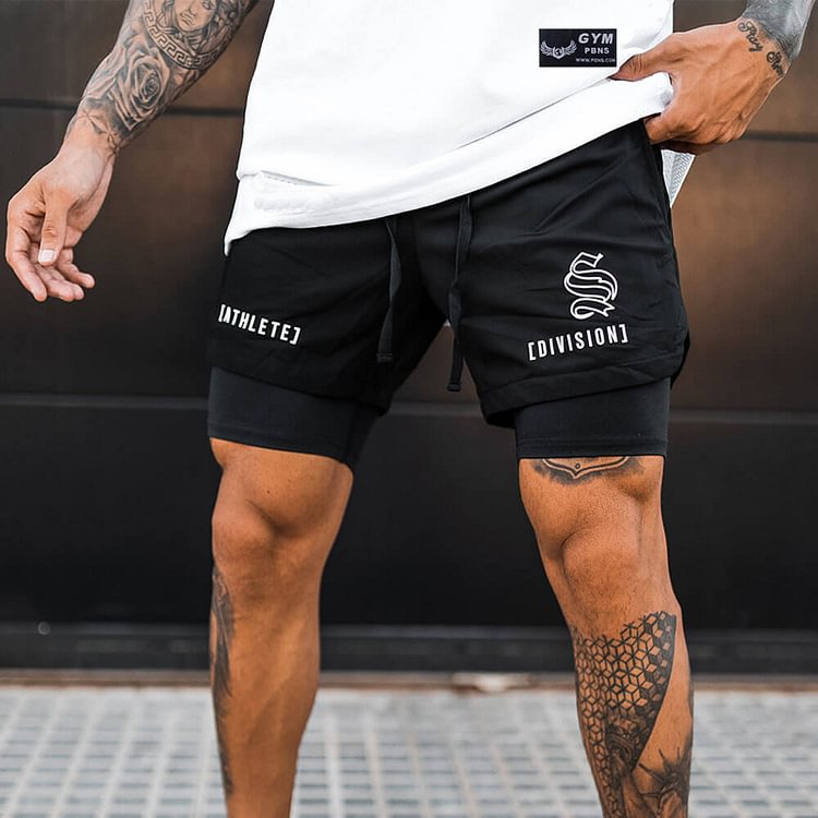 Men's Breathable Workout Double-deck Quick Dry Gym Fitness Shorts