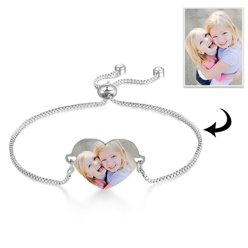 Custom Bracelets with Heart Photo Personalized Bracelet with Engraving