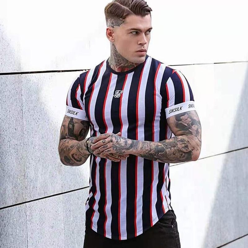 Summer Striped Hip-Hop Short-Sleeved Men's Casual T-Shirts-VESSFUL